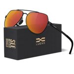 LUENX Men Women Aviator Sunglasses Polarized Shades Flexible Spring Hinge -Orange Mirror Lens Black frame 60mm