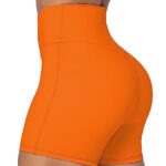 Sunzel Nunaked Crossover Biker Shorts for Women, No Front Seam V High Waist Yoga Workout Gym Shorts with Tummy Control 4″ Orange Medium