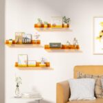 upsimples Clear Orange Acrylic Shelves for Wall Storage, 15″ Acrylic Floating Shelves Wall Mounted, Kids Bookshelf, Display Ledge Wall Shelves for Bedroom, Living Room, Bathroom, Set of 4