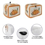 Fall Pumpkin Toaster Cover 4 Slice, Large Kitchen Appliance Covers, Thanksgiving Watercolor Orange Pumpkin Maple Leaf Toaster Oven Cover with Loop, Bread Machine Cover Polyester Dust Cover Protection
