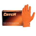 Adenna CAT459 Catch 9 mil Powder-Free Nitrile Gloves, Raised Grip, Orange, 2X-Large, Box of 100