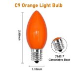 Pallerina C9 Orange Light Bulbs,25 Pack C9 Shatterproof Orange Incandescent Bulbs for Halloween String Lights,E17 Intermediate Base,7 Watt Great for Indoor Outdoor Christmas Holiday