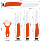 5-Pieces Ceramic Knife Set,Sharp Ceramic Knife with Block Stand,Steak Knife,Orange Kitchen Knives With Anti-Slip handle,Includes 6″Chef Knife,5″Utility Knife,4″Vegetable Knife,3″Bread Knife,1”Peeler