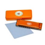 KaKo’o Music Stainless Steel Harmonica Set – Golden Orange Standard Size Beginner Wind Instrument for Kids or Adults – Key of C-Stocking Stuffers for all Musicians Ages 5+