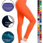 Leggings Depot Women’s 3″ Waistband Yoga High Waisted Solid Leggings Pants (Full Length, Orange, One Size)