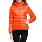 Womens Casual Lightweight Hooded Down Jacket Packable solid color Puffer Coats Jacket with Storage Bag Orange
