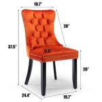 JETEAGO Velvet Dining Chair Set of 2, Upholstered Tufted Dining Room Chair with Nailhead Trim and Solid Wood Leg for Kitchen, Orange