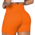 Sunzel Women’s Biker Shorts in High Waist Tummy Control with Deep Pockets 5″ Orange Small