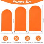 Spandex Fitted Wedding Arch Cover Set of 3 Orange Arch Backdrop Cover, Round Top Chiara Backdrop Stand Covers for Wedding Birthday Party Baby Shower Banquet Arch Decoration (Orange, 6FT,6.6FT,7.2FT)
