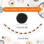 GCQQ 2Pcs Pom Pom Garland Halloween, 16.4 Ft Pompom Garland Boho Decor, Large 60 Balls Felt Ball Garlands, Orange Black White Wool Felt Ball Garlands for Halloween Party, Home and School Decor