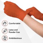 WECARE Orange 8 Mil Nitrile Gloves Large 50 Pack – Heavy Duty Mechanic Gloves, with Diamond Grip – Powder and Latex Free Disposable Gloves