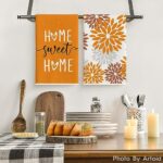 Artoid Mode Orange Home Sweet Home Boho Fall Kitchen Towels Dish Towels, 18×26 Inch Seasonal Decoration Hand Towels Set of 2