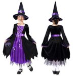 Twister.CK Witch Costume Halloween Party Fancy Dress Up Deluxe Set with Hat Skirt for Girls S(5-7)