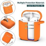 R-fun AirPods 2nd Generation & 1st Generation Case Cover with Cleaner kit and Earbuds Hook Cover (2Pairs),Soft Silicone Protective Case for Apple AirPods-Orange