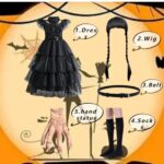 Bieitvi Addams Costume Dress for Girls | Kids Addams Dress with Belt&Thing Hand Props | Halloween Costume Cosplay Party (S(5-7Years), Dress+Hand)