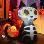 GOOSH 4 FT Halloween Inflatables Cat Outdoor Decorations Blow Up Yard Black Skeleton Suga Skull Day of The Dead Cat with Built-in LEDs for Indoor Party Garden Lawn Decor