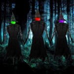 Hourleey Halloween Decorations, 6 FT Set of 3 Lighted Halloween Witch with Stakes for Outdoor Garden Yard Lawn Haunted House Decor