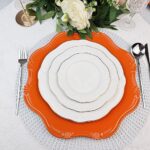 Leemxiiny Orange Decorative Charger Plates, Set of 6 Plastic Scalloped Charger for Dinner Plate, 13″ Service Plates for Holiday Wedding Table Setting