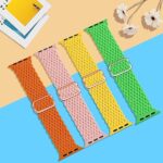 Compatible for Apple Watch Band 44mm 45mm 49mm 42mm, Braided Stretchy Solo Loop Wristband Strap Women Men for iWatch Bands Series 8 7 6 5 4 3 2 1 SE Ultra, Green/Yellow/Orange/Pink Sand