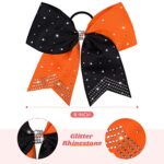 DEEKA 10 PCS Rhinestones Two Toned Large Cheer Hair Bows 7″ Glitter Cheer Ponytail Holder Handmade for Teen Girls Softball Cheerleader Sports -Orange/Black