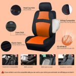 CAR PASS Universal 13PCS 3D Air Mesh-100% Breathable Seat Covers Full Sets#Steering Wheel&Belt Cover #Airbag and Rear Split Bench Compatible#for 90% Automotive SUV Truck Cute Women Black Orange