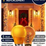 UNILAMP A15 Orange LED Light Bulbs, Colored Light Bulb for Halloween Decoration, 5W Equivalent 40 Watt, E26 Medium Base Orange Bulb for Party Decor, Christmas Decoration, 2 Pack