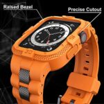 GELISHI Compatible for Apple Watch Band 45mm 44mm 42mm with Bumper Case, Rugged Men Bands Protector for Watch Series 8 7/Series 6 SE 5 4 3 2, Sport Military Band Protective Case Shockproof, Orange