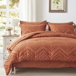 Anluoer Queen Comforter Set, Burnt Orange Tufted Bed in a Bag 7 Pieces with Comforters and Sheets, All Season Bedding Sets with 1 Comforter, 2 PillowShams, 2 Pillowcases, 1 Flat Sheet, 1 Fitted Sheet