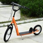 Aosom Youth Scooter Kick Scooter for Kids 5+ with Adjustable Handlebar 16″ Front and 12″ Rear Dual Brakes Inflatable Wheels, Orange