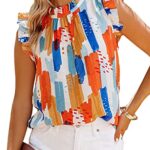 Allimy Womens Summer Shirts Striped Ruffle Tank Tops Fashion 2021 Blouses Shirts Medium