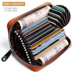 GADIEMKENSD Women Credit Card Holder Small Rfid Wallet Zipper Genuine Leather Accordion Wallets Case for Womens id Compact Slim Zip 12 Individual Credit Card Slots And 2 Cash Slots Orange