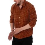 Manwan walk Men’s Plaid Button Down Shirts Regular Fit Long Sleeve Casual Business Shirts Orange L