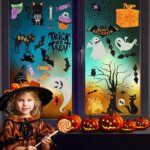 Halloween Window Clings Halloween Decorations 6 Sheets Halloween Window Stickers Decals with Ghost Spider Witch Haunted House Halloween Window Clings for Glass Windows for Halloween Window Decorations