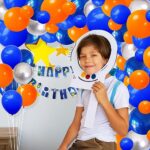 Royal Blue and Orange Balloon Garland Kit, 122PCS Navy Blue Orange Balloons Metallic Silver Balloons for Anime Video Game Outer Space Birthday Basketball Grads Retirement New Year Party Decorations
