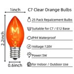 PASUTO 25 Pack Orange Light Bulb C7 Replacement Bulbs, Perfect as Halloween String Light Bulbs Replacement Orange Bulb, C7/E12 Candelabra Bulb, 5W Transparent Orange Incandescent Light Bulbs