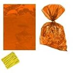 Orange Clear Cello Bags Candy Plastic Favor Cellophane Treat Bags,Pack of 50