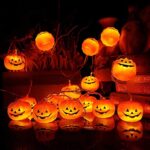 MILEXING Halloween String Lights, LED Pumpkin Lights, Holiday Lights for Outdoor Decor,2 Modes Steady/Flickering Lights(20 One Pumpkin Lights, 9.8 feet)