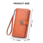 Mokoze Orange Wallet for Women, PU Leather Bifold Wallets with Wrist Strap and Zipper, Large Capacity Wallet for Hold Bank Credit Cards/Money/Cell Phones/Keys, Girlfriends Mother’s Day Gifts