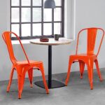 LSSBOUGHT Metal Dining Chairs Set of 4 Metal Chairs Indoor Outdoor Chairs Stackable Chairs for Kitchen, Dining Room, Bistro and Cafe (Orange)