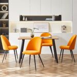 NORDICANA Dining Table Chair Set, 5 Piece Rectangular 49 in Faux Wood Grain Dinner Table with Orange Velvet Upholstery Side Chairs for 4 People, Space-Saving for Dining Room, Kitchen