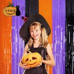 LOLStar 5 Pack Orange Purple Black Photo Booth Props,3.3 X 6.6 ft Halloween Foil Fringe Curtains,Halloween Party Photo Backdrop Streamer Backdrop for Halloween Party Decoration