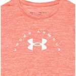 Under Armour Girls’ Tech Twist Arch Big Logo Short-Sleeve Crew Neck T-Shirt , Electric Tangerine (824)/White , Youth X-Large