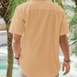 J.VER Men’s Half Sleeve Linen Shirt Solid Casual Button Down Shirt Summer Beach T-Shirt with Pocket Light Orange Medium