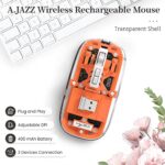 A.JAZZ Wireless Bluetooth5.1&2.4G Mini Lightweight Mouse,Transparent Clear Cool,Rechargeable Silent Computer Mice,Nano USB C Receiver,LED Battery Magic Silm For Office/PC/Mac/Laptop/Apple/ipad(Orange)