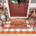 Fall Outdoor Rug Orange Buffalo Plaid Outdoor Rug Cotton Hand-Woven Buffalo Check Rug Layered Doormats for Front Door/Front Porch/Farmhouse/Entryway/Patio (Orange and White Plaid, 27.5”x 43”)