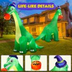 zukakii 13FT Giant Dinosaur Halloween Inflatable Decorations, Bite Pumpkin with Witch Hat Build-in LED Lights Strong Blower Blow Up Yard Clearance Decor for Outdoor Indoor Holiday Party Yard Garden