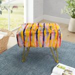 Home Soft Things Multi Jacquard Ottoman 19” x 13” x 17” H, Orange, Small Soft Sturdy Fuzzy Foot Rest Bench Seat Makeup Stool Chair Living Room Bedroom Indoor Décor