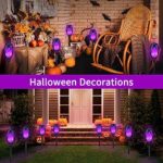 Purple Halloween Pathway Lights with Flickering Flame,12Pack Solar Torch Lights for Outside Halloween Decorations, Halloween Lights Solar Powered, Yard Lights for Halloween Lawn Decorations Scary LED
