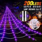 Halloween Decorations Outdoor, 200 LED Halloween Giant Spider Web Lights, 16.4Ft Lighted Spider Web Light up for Yard Haunted House Decor