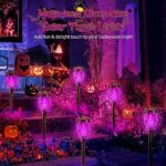 Outdoor Halloween Decorations, 10 Pack Bright Solar Halloween Lights Over 12 Hrs, Purple Flickering Flame Halloween Solar Lights Outdoor Waterproof, Halloween Decor Halloween Outdoor Pathway Lights